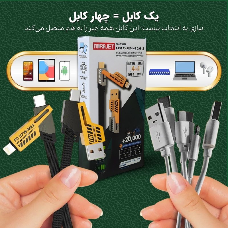 کابل تبدیل USB/USB-C به لایتنینگ/USB-C میراجت مدل Jet-337 طول 1 متر