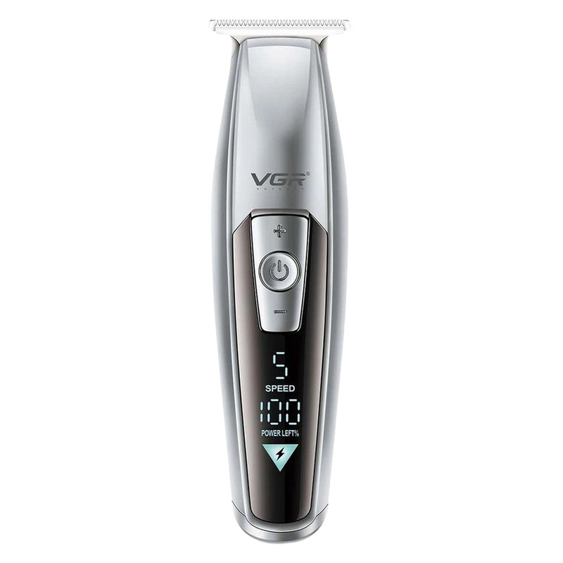 ماشین اصلاح موی سر و صورت وی جی ار مدل V-970 با تیغه استیل ضد زنگ، باتری قابل شارژ با 240 دقیقه استفاده، 5 سرعت قابل تنظیم، طراحی ارگونومیک و 3 شانه تنظیم طول 2، 3 و 4 میلیمتر
