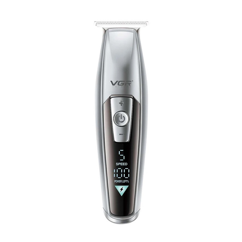 ماشین اصلاح موی سر و صورت وی جی ار مدل V-970 با تیغه استیل ضد زنگ، باتری قابل شارژ با 240 دقیقه استفاده، 5 سرعت قابل تنظیم، طراحی ارگونومیک و 3 شانه تنظیم طول 2، 3 و 4 میلیمتر