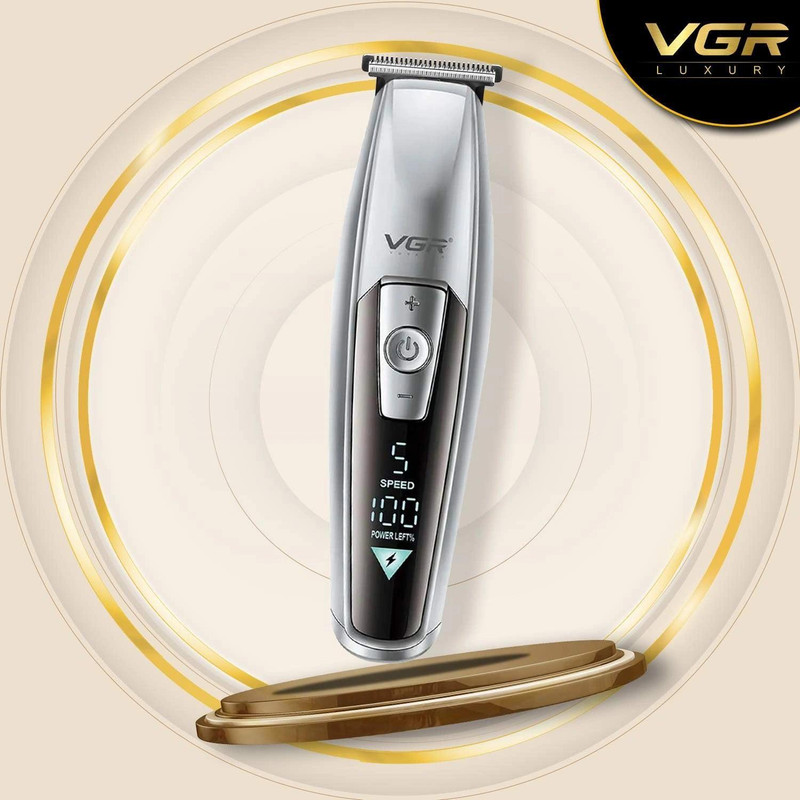 ماشین اصلاح موی سر و صورت وی جی ار مدل V-970 با تیغه استیل ضد زنگ، باتری قابل شارژ با 240 دقیقه استفاده، 5 سرعت قابل تنظیم، طراحی ارگونومیک و 3 شانه تنظیم طول 2، 3 و 4 میلیمتر