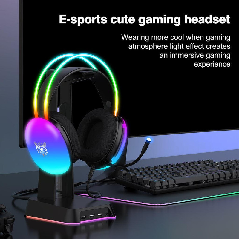 هدست گیمینگ اونیکوما مدل X25 RGB با نویز کنسلینگ میکروفون (ENC)، بدون قابلیت شارژ، اتصال از طریق جک 3.5 میلی متری صدا، دارای دکمه قطع و وصل میکروفون و دکمه کنترل صدا، طراحی ارگونومیک و بالشتکهای نرم و قابل تنظیم، مقاوم در برابر رطوبت و عرق