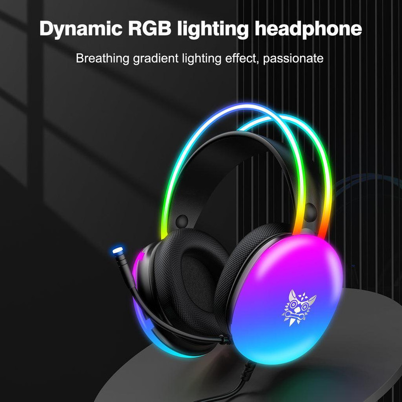 هدست گیمینگ اونیکوما مدل X25 RGB با نویز کنسلینگ میکروفون (ENC)، بدون قابلیت شارژ، اتصال از طریق جک 3.5 میلی متری صدا، دارای دکمه قطع و وصل میکروفون و دکمه کنترل صدا، طراحی ارگونومیک و بالشتکهای نرم و قابل تنظیم، مقاوم در برابر رطوبت و عرق