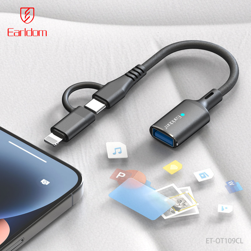 مبدل OTG USB3.0 به USB-C / لایتنینگ ارلدام مدل OT109CL