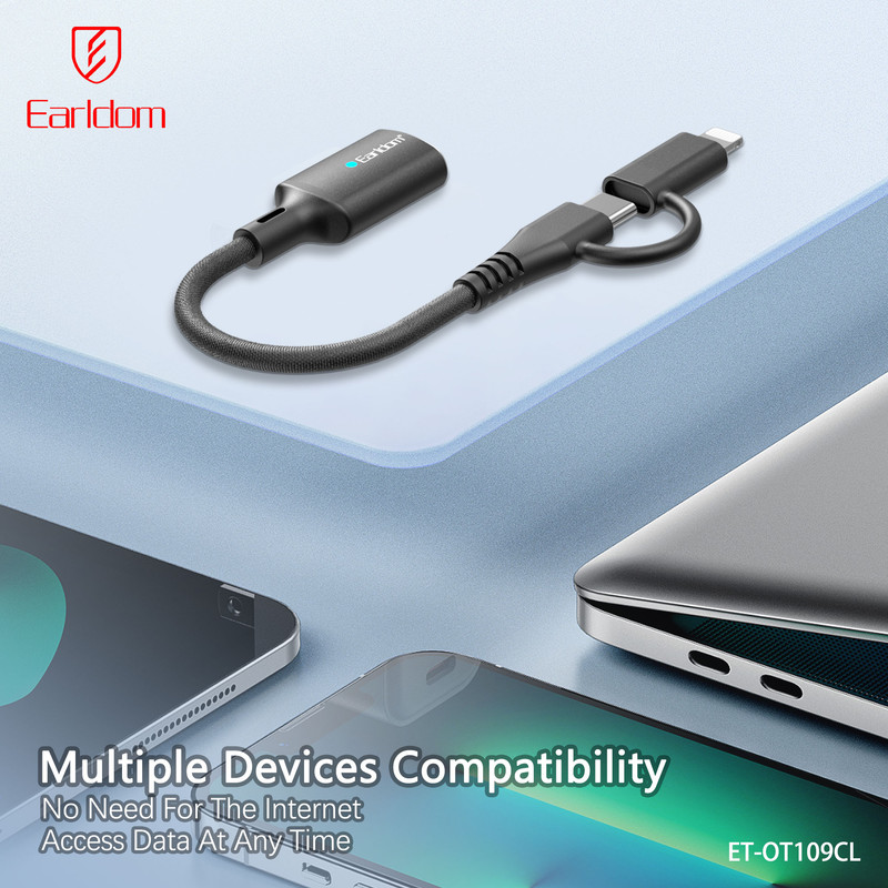 مبدل OTG USB3.0 به USB-C / لایتنینگ ارلدام مدل OT109CL