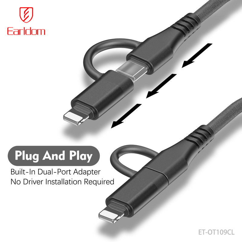 مبدل OTG USB3.0 به USB-C / لایتنینگ ارلدام مدل OT109CL