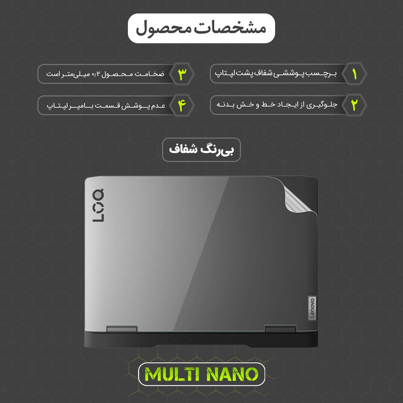 محافظ پشت لپ تاپ مولتی نانو مدل X-F1T مناسب برای لپ تاپ لنوو LOQ 15IRH8 15.6 inch 2023