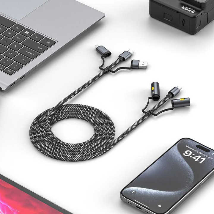 کابل تبدیل USB-C به USB-A و USB-C به لایتنیگ مدل crown 6in1 طول 1.20