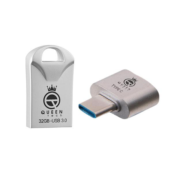 فلش مموری کوئین تک مدل RACE USB3 C-PLUS ظرفیت 32 گیگابایت به همراه مبدل USB-C OTG