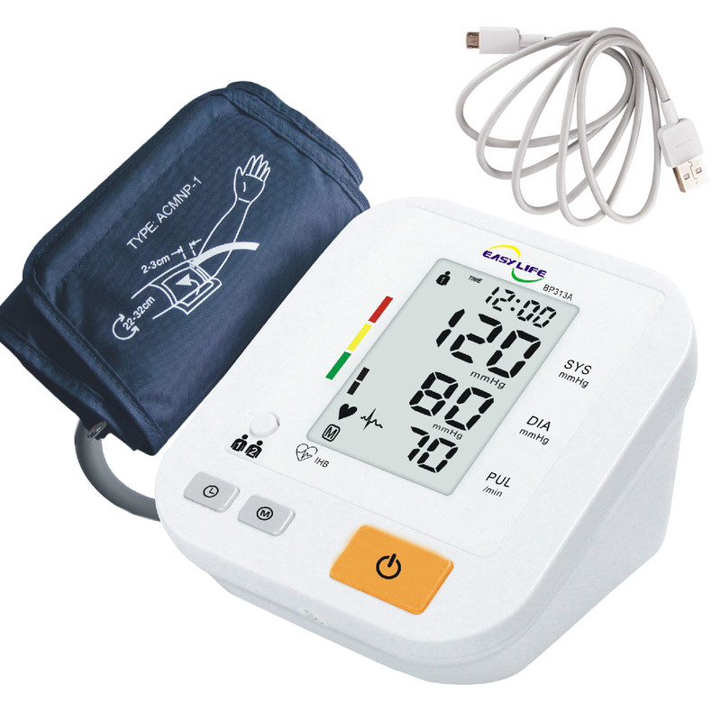 فشارسنج دیجیتال بازویی ایزی لایف مدل BP313A با قابلیت اندازهگیری فشار خون و ضربان قلب، تشخیص آریتمی، بازوبند قابل شستشو، منبع انرژی باتری و کابل USB، مناسب بازو 22 تا 42 سانتیمتر