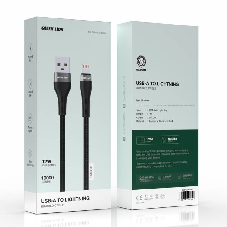 کابل تبدیل Usb-A به لایتنینگ گرین لاین مدل Braided طول ۱ متر
