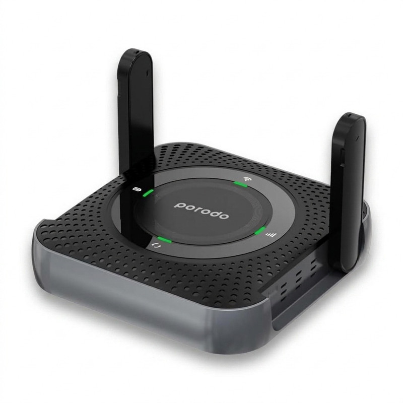 مودم روتر قابل حمل پرودو مدل PD-4GCPME-BKGY با پشتیبانی 4G LTE، باتری 4000 میلیآمپرساعتی با شارژدهی 12 ساعت، اتصال همزمان تا 10 دستگاه، پورت LAN و فرکانس 2.4 گیگاهرتز