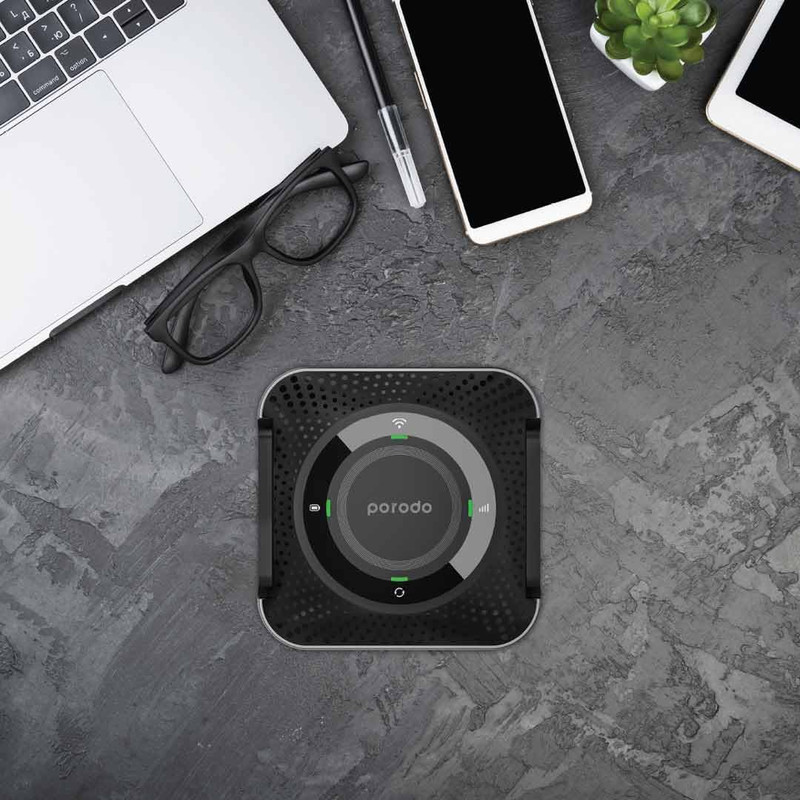 مودم روتر قابل حمل پرودو مدل PD-4GCPME-BKGY با پشتیبانی 4G LTE، باتری 4000 میلیآمپرساعتی با شارژدهی 12 ساعت، اتصال همزمان تا 10 دستگاه، پورت LAN و فرکانس 2.4 گیگاهرتز